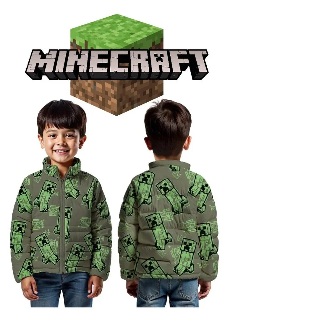 NEW Minecraft Boys Creeper Zip Puffer Jacket Lightweight Size 14 Zippered Size: